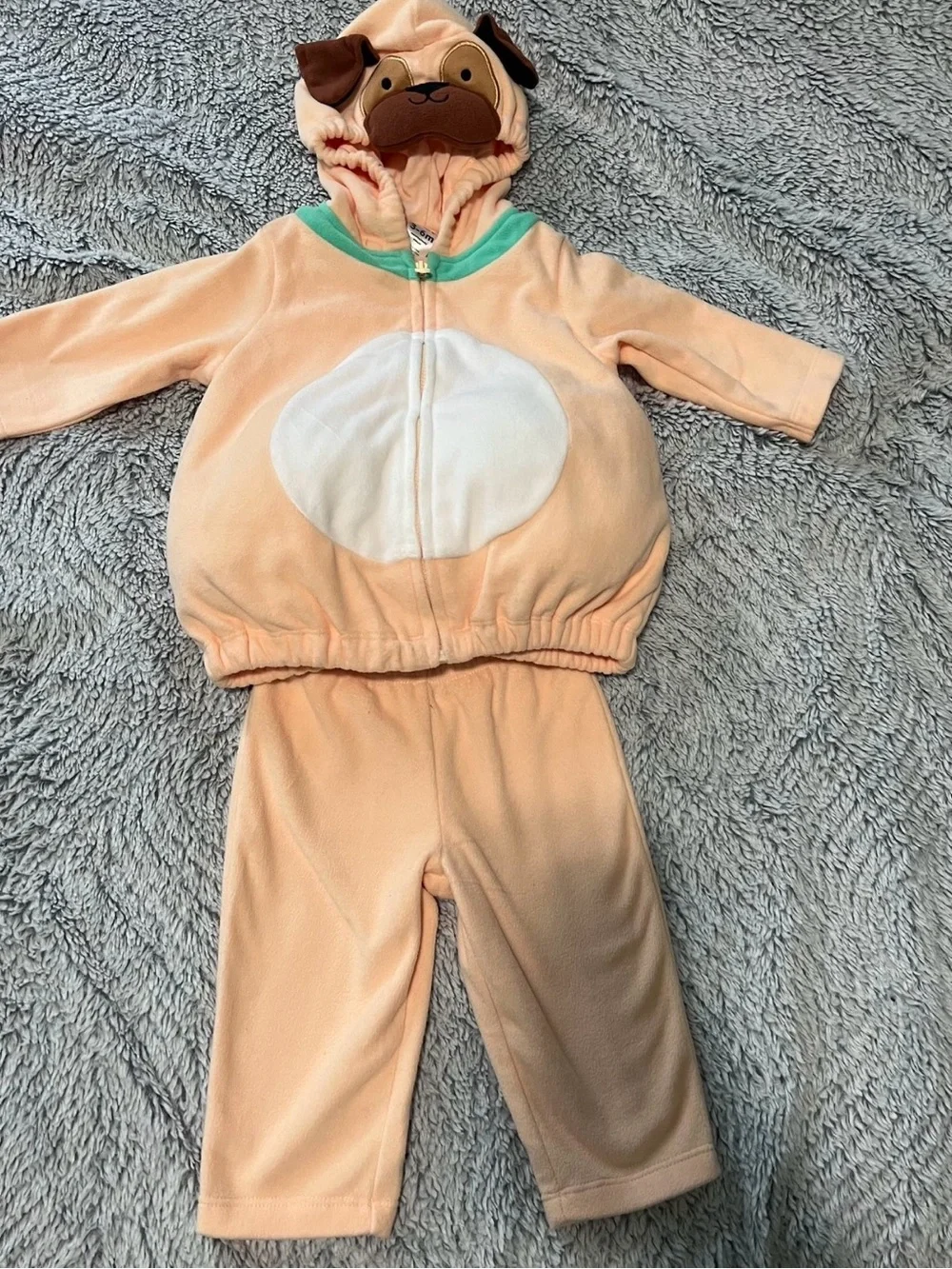 Carter's Peach Hooded Puppy One-Piece with Teal Trim